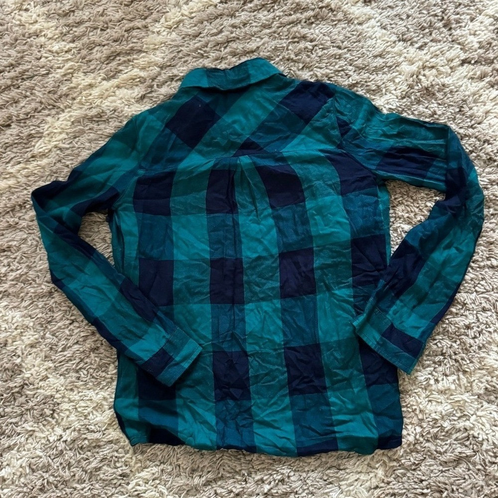 SO Authentic American Heritage Plaid Button Down Shirt Teal Navy XS - Picture 2 of 5